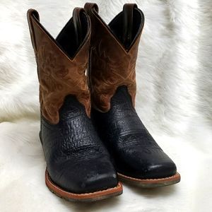 Boys Dan Post Brown Detailed Cowboy boots with black bottom size little boys 2D